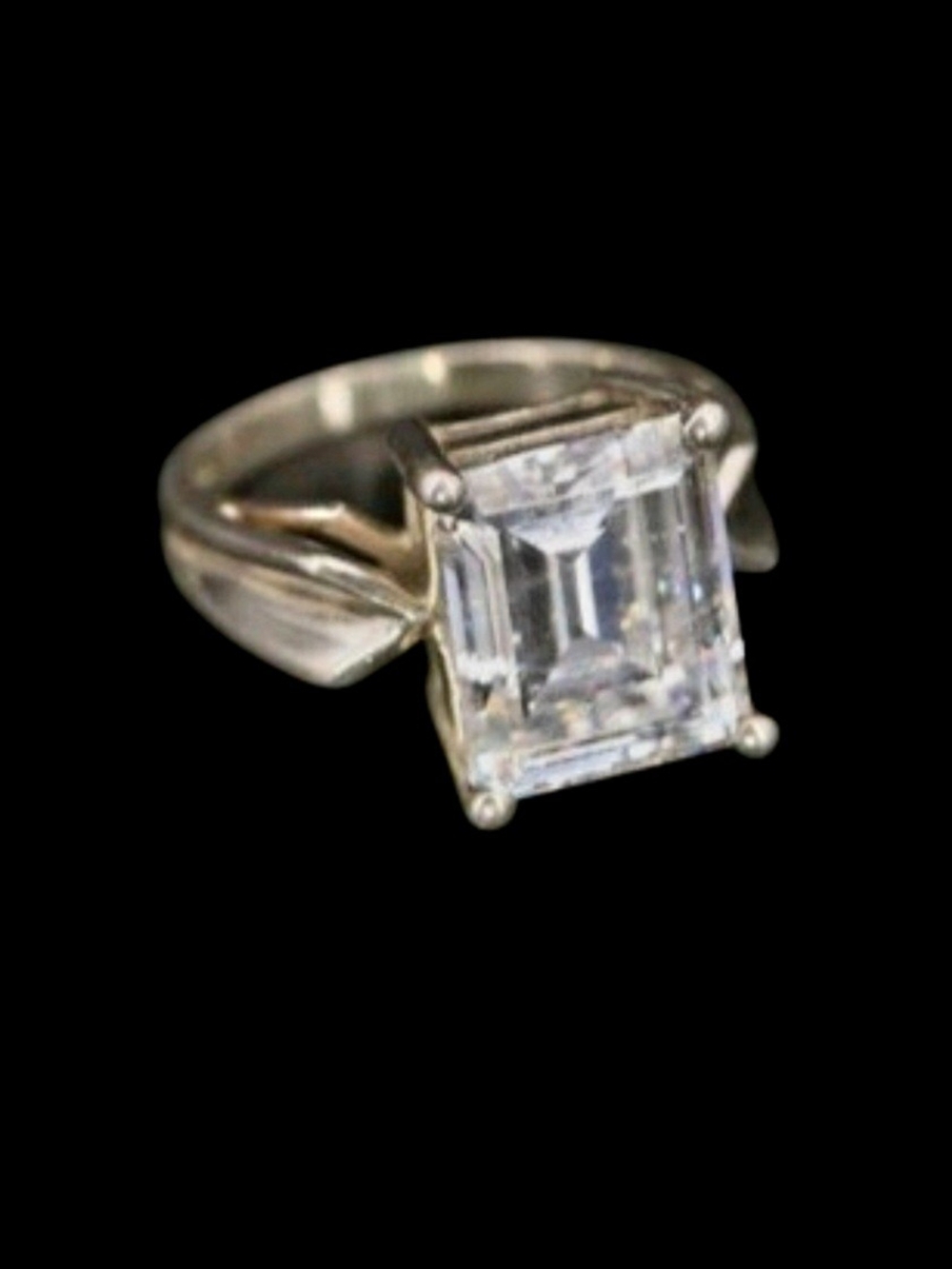 925 Sterling Silver White CZ Statement Large Stone Cocktail Ring     Size 6 & 6g